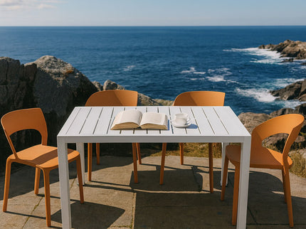 4 Piece Set Of Modern Designed Single Chairs With Long Table