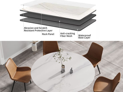 Modern Artificial Stone Round Carbon Steel Base Dining Table, Can Accommodate 6 People