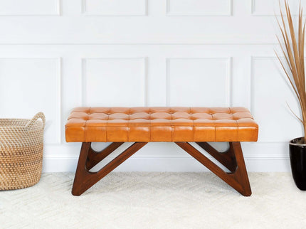 Mia - Bench With Buttons - Brown / Rustic