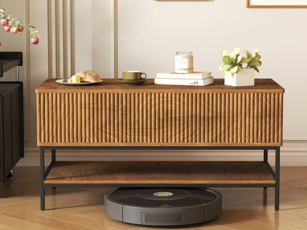 Rectangle Lift Top Coffee Table With Hidden Storage And Lower Shelf - Brown