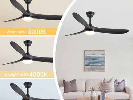 Smart Ceiling Fan With Lights, 3 Blades, Reversible Quiet DC Motor For Indoor