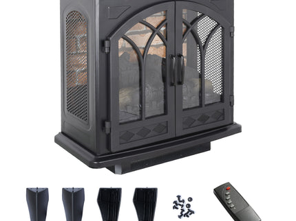 3D Flame Electric Infrared Quartz Fireplace Stove With Remote Control - Antique Black