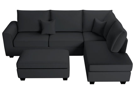 Modern Style Sectional Set With USB Port, Storage Ottoman