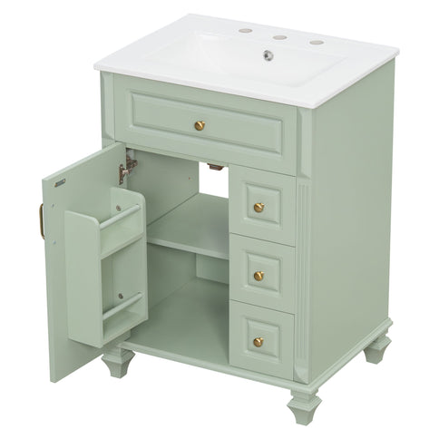 Freestanding Bathroom Vanity With Sink, 3 Drawers & Flip-Out Drawer