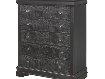 Shaker - 5 Pieces Bedroom Set With Crystal Inspired Tufted Headboard And LED Lighting