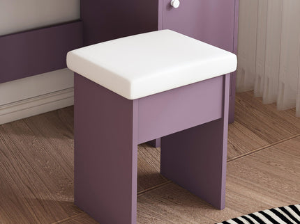 Vanity Desk Set With Padded Stool & Adjustable LED Mirror, 3 Color Mode Lighting, Compact For Bedroom - Purple