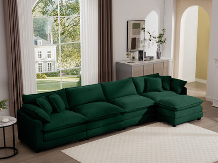Modern Modular Cushion Sofa With Ottoman, Low Back, Deep Seating Sofa Set