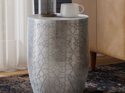 Johnsen - Geometric Pattern Accent Table - Antique Silver