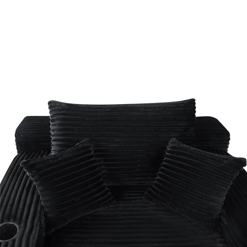 Convertible Chaise Lounge Chair With Wide Armrest & Throw Pillows - Black