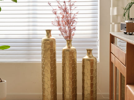 Floor Metal Vases Decorated White Metal Vases (Set of 3) Gorgeous Home Decoration Large Glazed Metal Vases - Golden