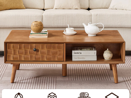 Coffee Table With Hidden Drawer And Open Shelf