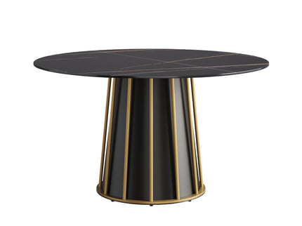 Modern Artificial Stone Round Metal Iron Base Dining Table, Can Accommodate 6 People (Not Including Chairs.) - Black