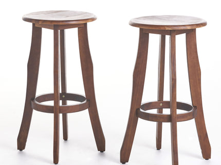 Primrose - Outdoor Acacia Wood Barstools With Foot Rest, (Set of 2) - Dark Brown