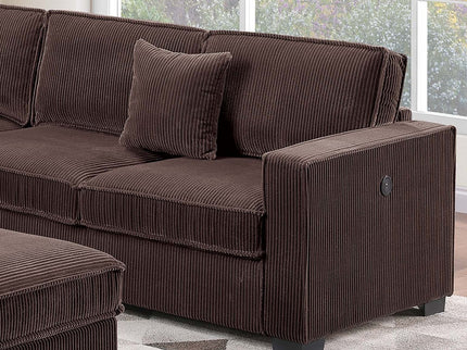 4 Piece Sectional Set With USB Ports, Left Arm Facing / Right Arm Facing Loveseat, Corner Wedge, Cocktail Ottoman, 2 Pillows - Chocolate