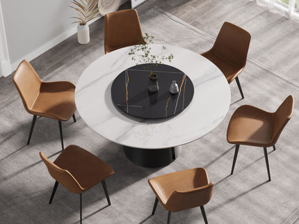 Modern Artificial Stone Round Carbon Steel Base Dining Table, Can Accommodate 6 People, Artificial Stone Turntable
