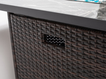 Outdoor Propane Gas Fire Pit Table With Lid With Glass Rocks And Rain Cover - Espresso