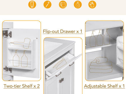Bathroom Vanity With Ceramic Sink, Modern Single Bathroom Cabinet With 2 Doors And A Shelf, Soft Close Doors