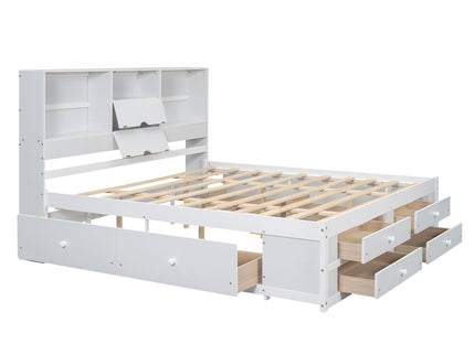 Platform Bed With Storage Headboard And 8 Drawers