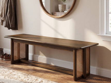 Dining Bench With Rattan Weave