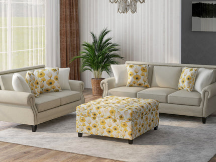 Floral Storage Ottoman With Traditional Design - Gold