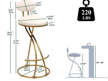 Bar Stools Upholstered Counter Height Barstools For Kitchen Island Modern Dining Chairs With Footrest (Set of 2)