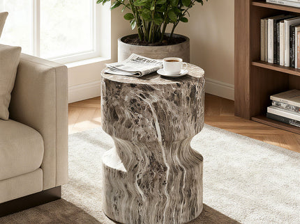Outdoor Geometric Round End Table - Marble