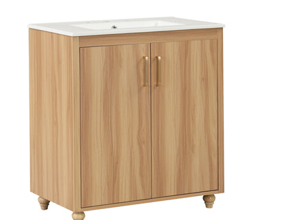 30" Bathroom Vanity With Sink, Cabinet With Doors And Drawer, Rectangular Shape - Natural
