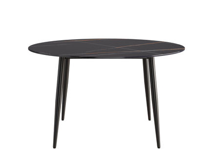 Modern Artificial Stone Round Dining Table With Metal Legs, Can Accommodate 6 People - Black