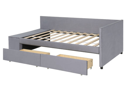 L Shaped Upholstered Platform Bed With Storage And Drawers