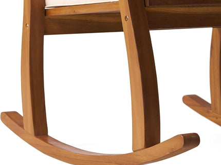 Acacia Wood Outdoor Patio Rocking Chair With Cushion (Set of 2) - Natural / Cream