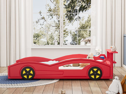Wooden Race Car Bed, Car Shaped Platform Twin Bed With Wheels For Teens