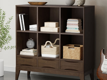 Harper - Low 6 Cube Storage With Drawers - Walnut Brown