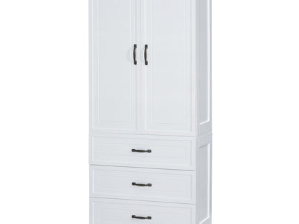 Tall Bathroom Storage Cabinet With 2 Doors And Drawers, Adjustable Shelf - White