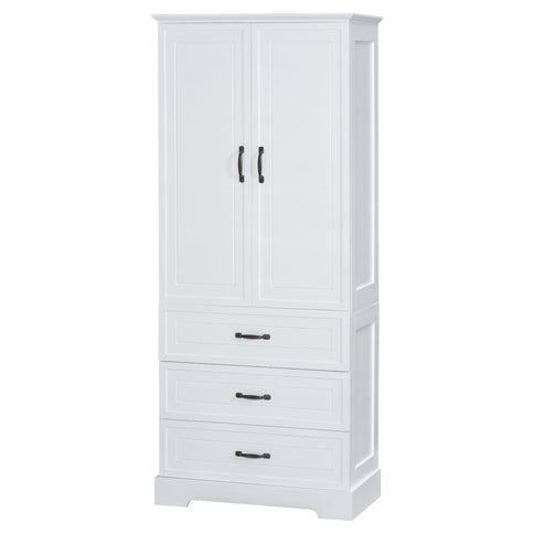 Tall Bathroom Storage Cabinet With 2 Doors And Drawers, Adjustable Shelf - White