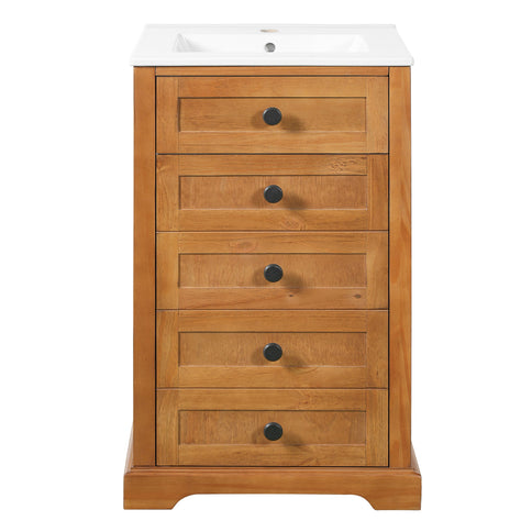 Bathroom Vanity With Integrated Sink, Soft-Closing Door - Natural Wood