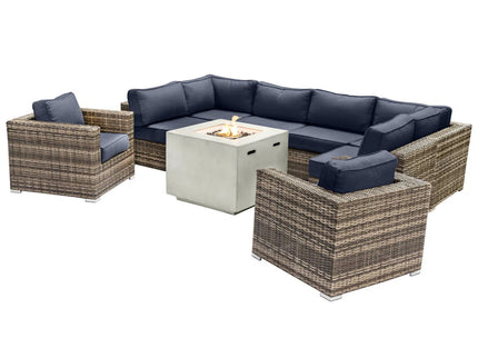 Premium 6 Person Wicker Patio Seating Group With Deep Cushions And Concrete Fire Pit - Gray Mix