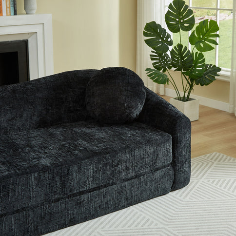 Curved Convertible Sofa, 2 In 1 Frameless Folding Sofa Bed With Pull Out Base And Deep Seat