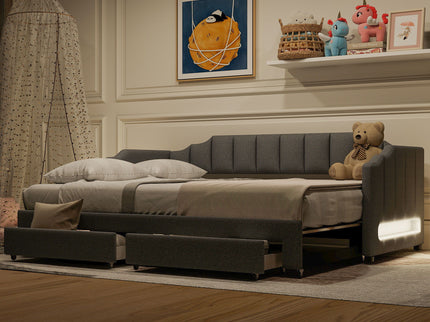Extendable Daybed With LED Light And 2 Storage Drawers