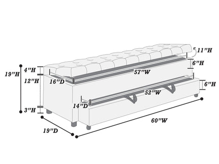 Storage Ottoman With Tufted Seat And Underseat Drawer