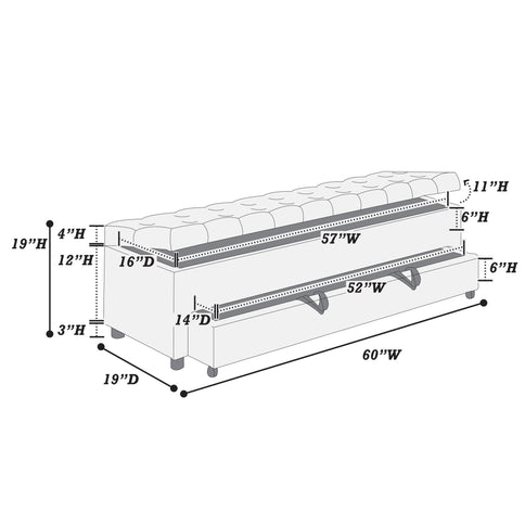 Storage Ottoman With Tufted Seat And Underseat Drawer