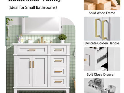 Modern Bathroom Vanity With Sink, Soft Close Doors, 4 Storage Drawers