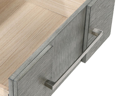 Modern 2 Drawer Nightstand In Gray Finish With Silver Metal Handles, Contemporary Bedside Table With Smooth Glide Drawers