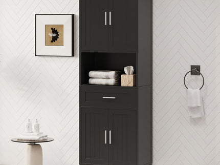 Freestanding Tall Bathroom Cabinet With Soft Close Doors And Adjustable Shelves