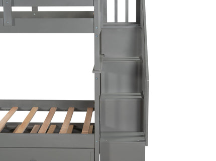 Stairway Bunk Bed With Storage And Guard Rail For Bedroom