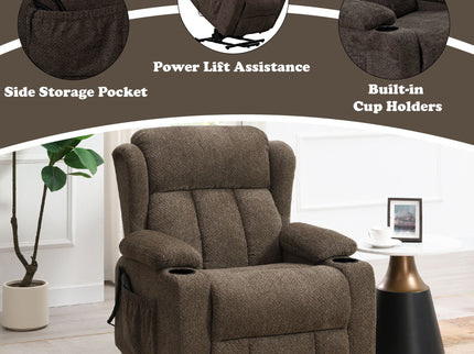 Lusio - Power Motion Recliner With Lift & Cup Holder - Brown