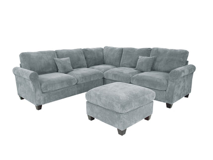 Modern Sectional Set With Corner Wedge, Loveseat, Ottoman & 2 Pillows