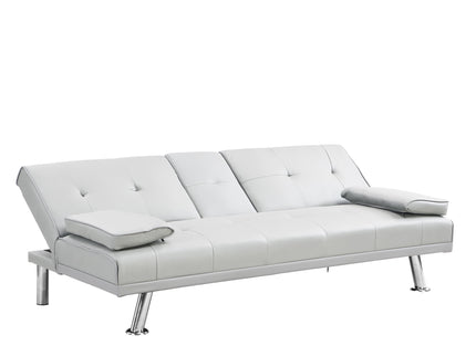 Futon Sofa Bed With Armrest Two Holders Wood Frame, Stainless Leg