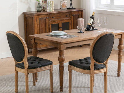 French Style Solid Wood Frame Antique Painting, Hand-Pulled Buckle Decoration Artificial Dining Chair With Nailhead Trim, Wood Legs
