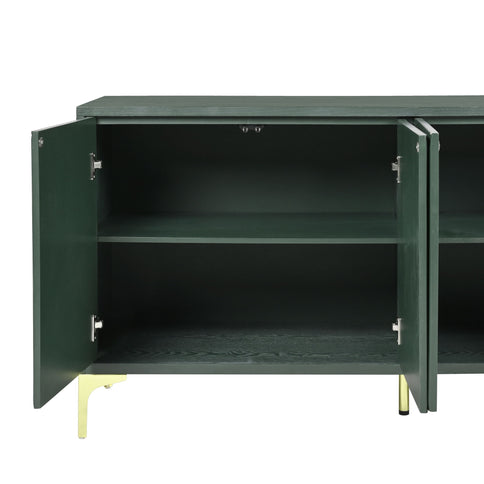 Modern Wood Sideboard Cabinet With Carved Door Panels, Adjustable Shelves, And Sturdy Metal Legs
