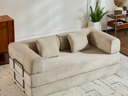 Convertible Sleeper Sofa Bed With Cylindrical Pillow, With Fixed Shape Frame